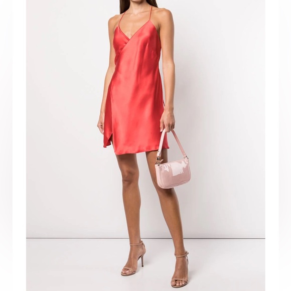 NWT! Michelle Mason. Strappy wrap mini dress. 100% silk. Coral. Size 6.